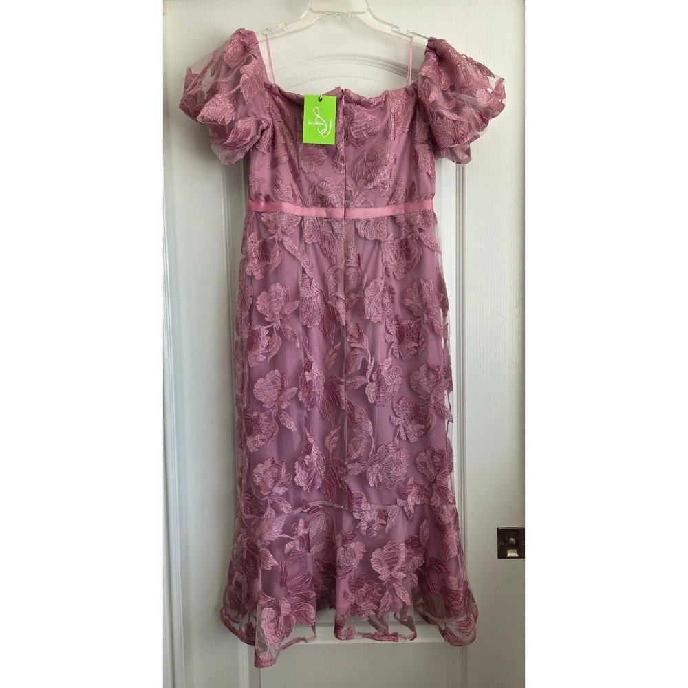 Sam Edelman Leafy Off The Shoulder Midi Dress Rose Embroidered Puff Sleeve Sz 10 - Picture 4 of 8